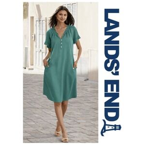 Lands' End Teal Green Chambray 100% Lyocell Shift Dress Beachy Resort M